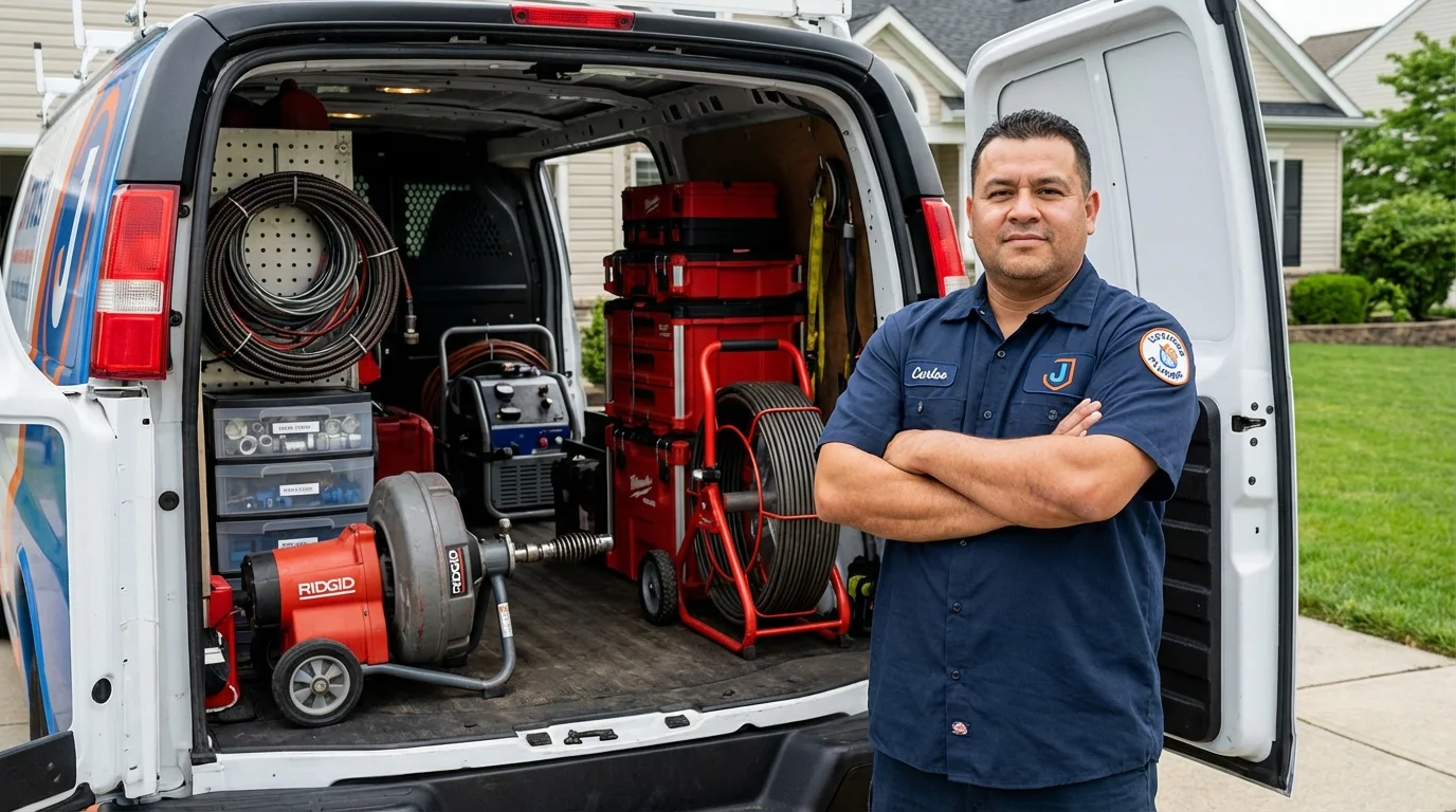 Professional drain cleaning equipment and Johns Plumbing LLC plumber in Needville